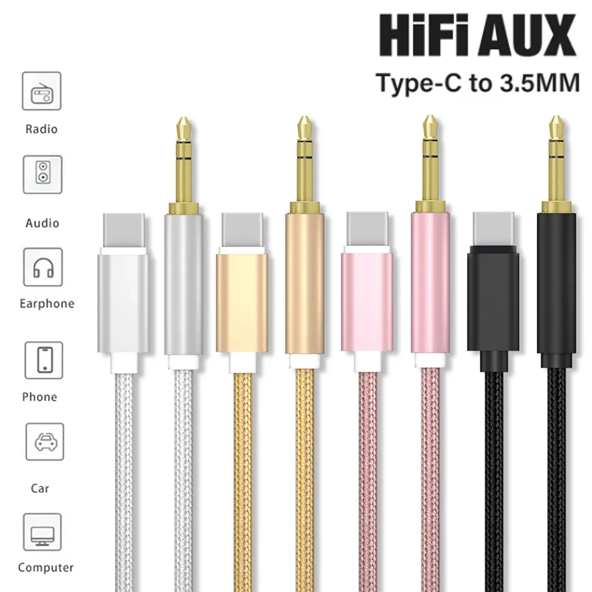 Usb Type C to 3.5mm Aux Audio Cable Headset Speaker Headphone Jack Adapter Car Aux for iPhone 16 15 Pro Max Plus Samsung Xiaomi