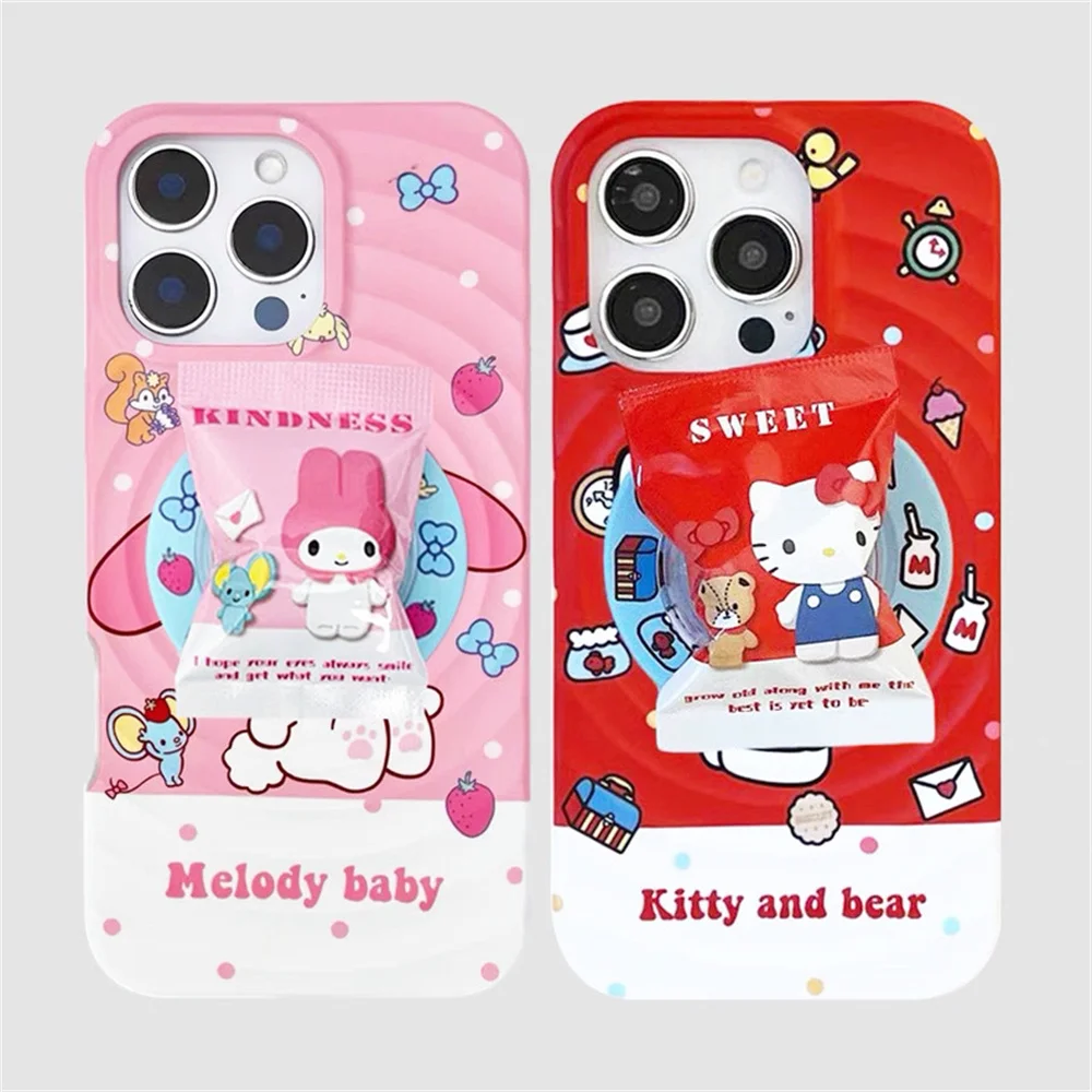 

Cute Sanrio Funny Candy Magnetic Holder Phone Case for iPhone 12 13 pro 14 15 16 promax Cover Hello Kitty Cute Protection Cover