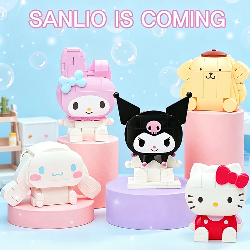 Sanrio Kuromi Cinnamoroll Mymelody Building Blocks Cartoon Characters Model Bricks Assembled Educational DIY Toy Holiday Gifts