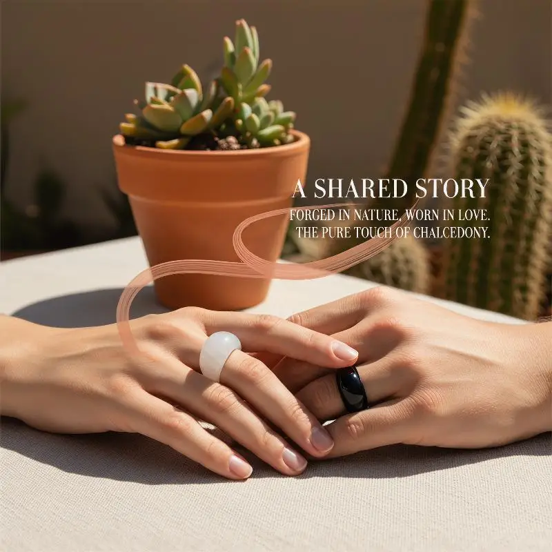 Chalcedony Jade Band Ring Premium Icy White Agate for Casual and Formal Wear
