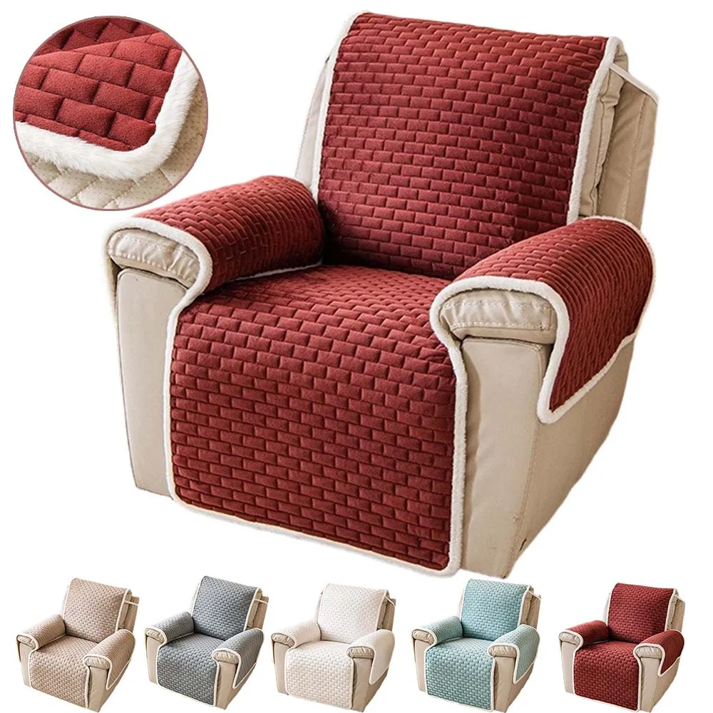 

Thick Plush Recliner Sofa Cover 1 Seater Plaid Pattern Armchair Slipcovers Washable Relax Recliner Chair Protector Home Decor