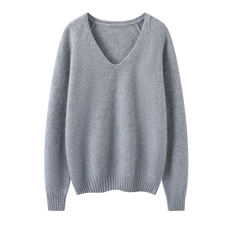 

Осень и зима, новый свитер из 100% чистого кашемира, повседневный однотонный вязаный топ с v-образным вырезом, женский свободный пуловер, нижняя рубашка