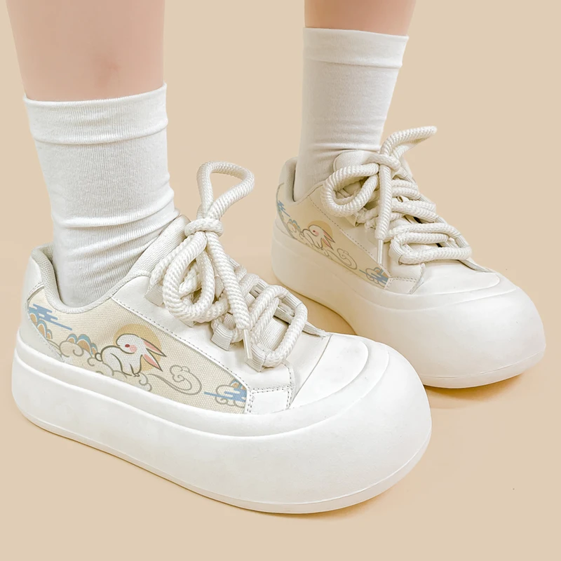 Amy and Michael Original Design Chinese Style Painting Shoes Girls Students Casual Chunky Sneakers Female Women Canvas Shoes