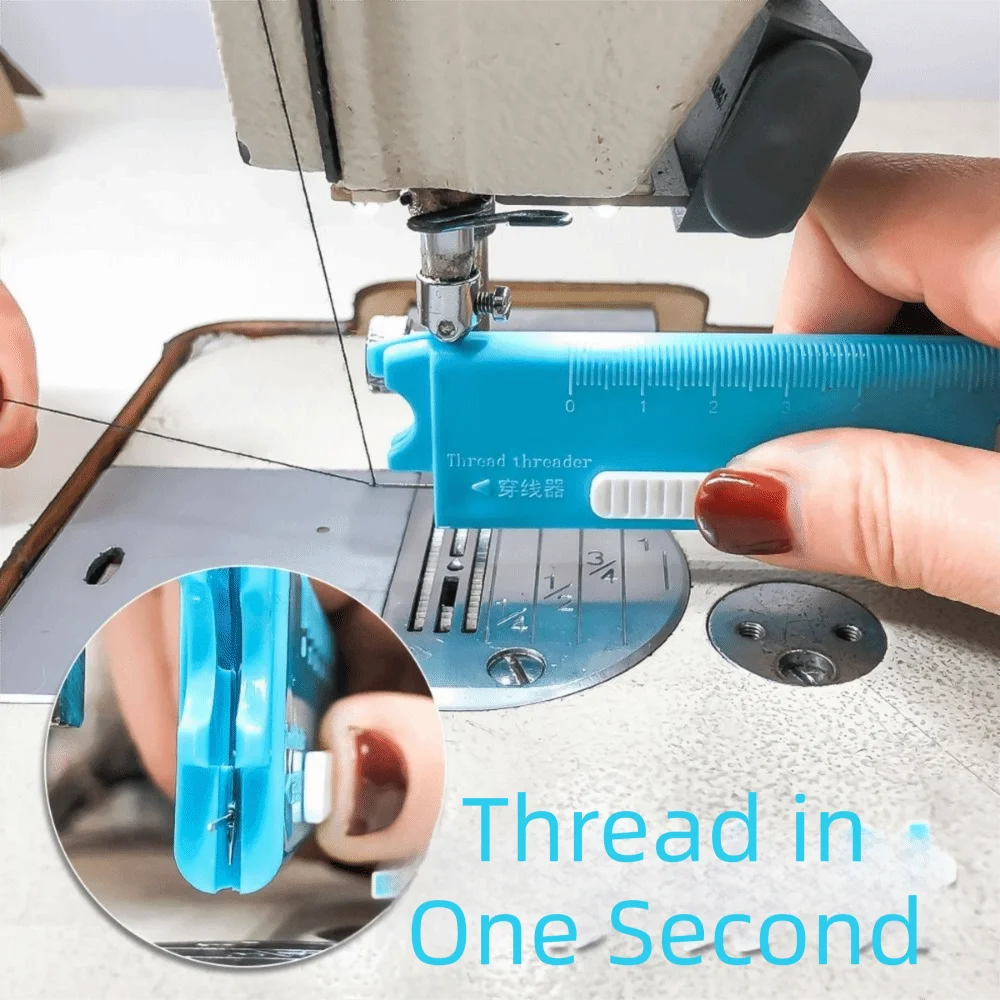 4 in 1 Needle Threader Built-In Magnifier Fast Pass Automatic Threader Ergonomic Design Multi-Functional Quick Threading Tool