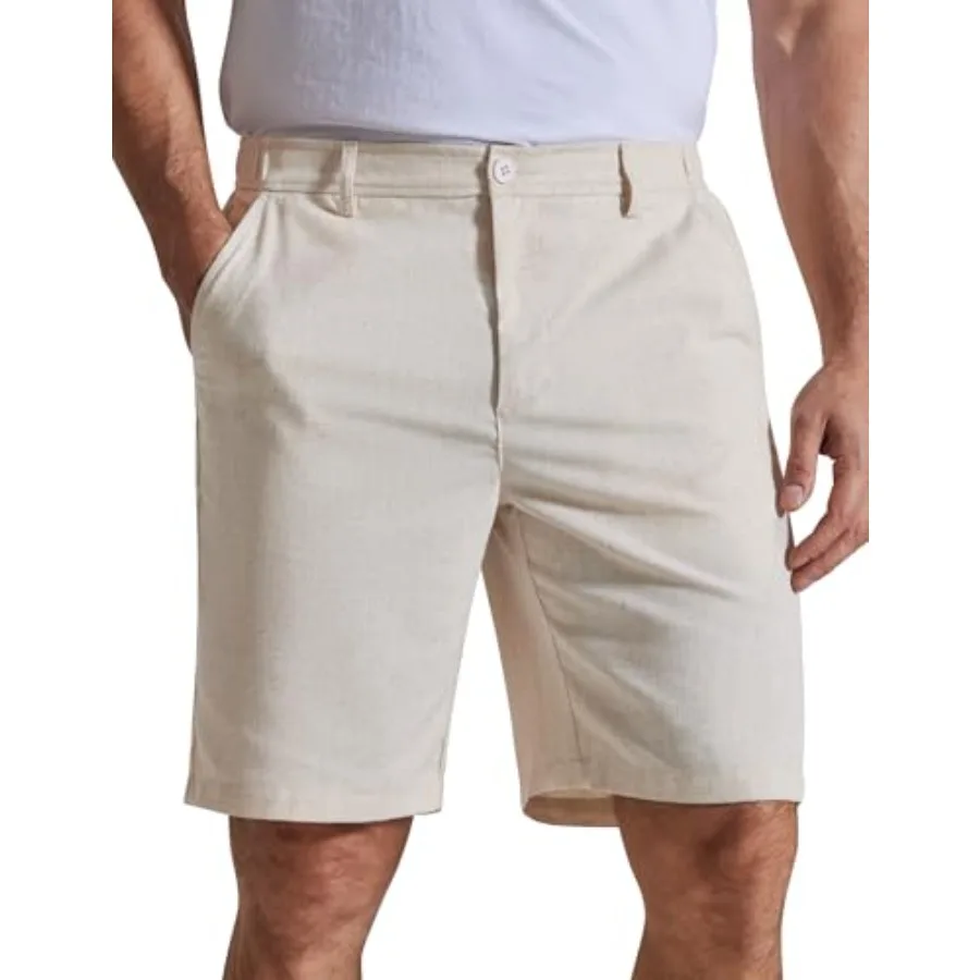 

COOFANDY Mens Casual Shorts 9" Flat Front Elastic Waist Linen Dress Shorts Lightweight Summer Outfits with Pockets