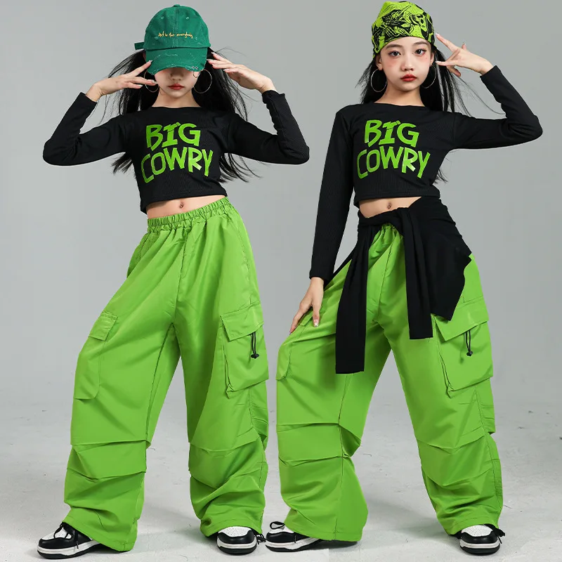 Girls Dance jazz Pants Kids Hip Hop Joggers Pant Straight Trousers High Waist Vintage Casual Teenage Streetwear Baggy Pant 5-14Y