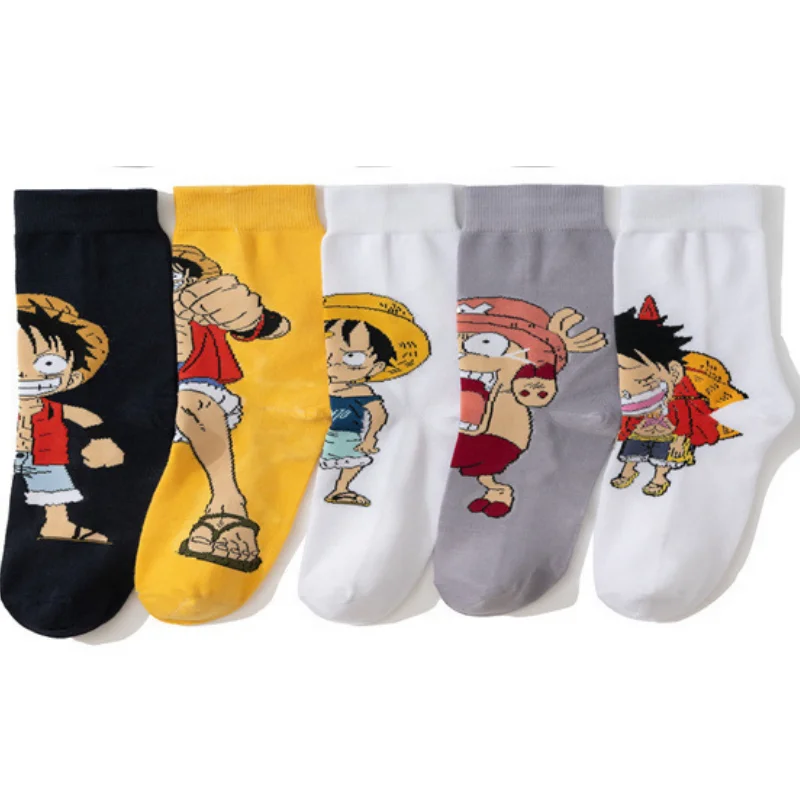 Anime One Piece Crew Socks 38-45cm Monkey D. Luffy Cosplay Long Cotton Cartoon Socks for Men Women Unisex Casual Stockings