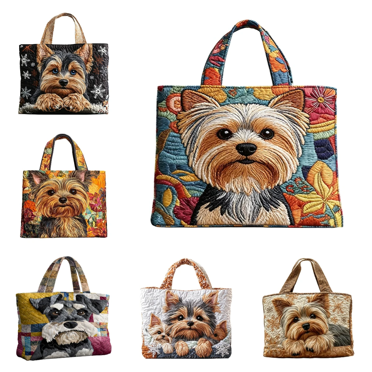 

Funny Dog Yorkshire Terrier Quilted Tote Casual Shoulder Bag Women Daily Handbag For Shopping