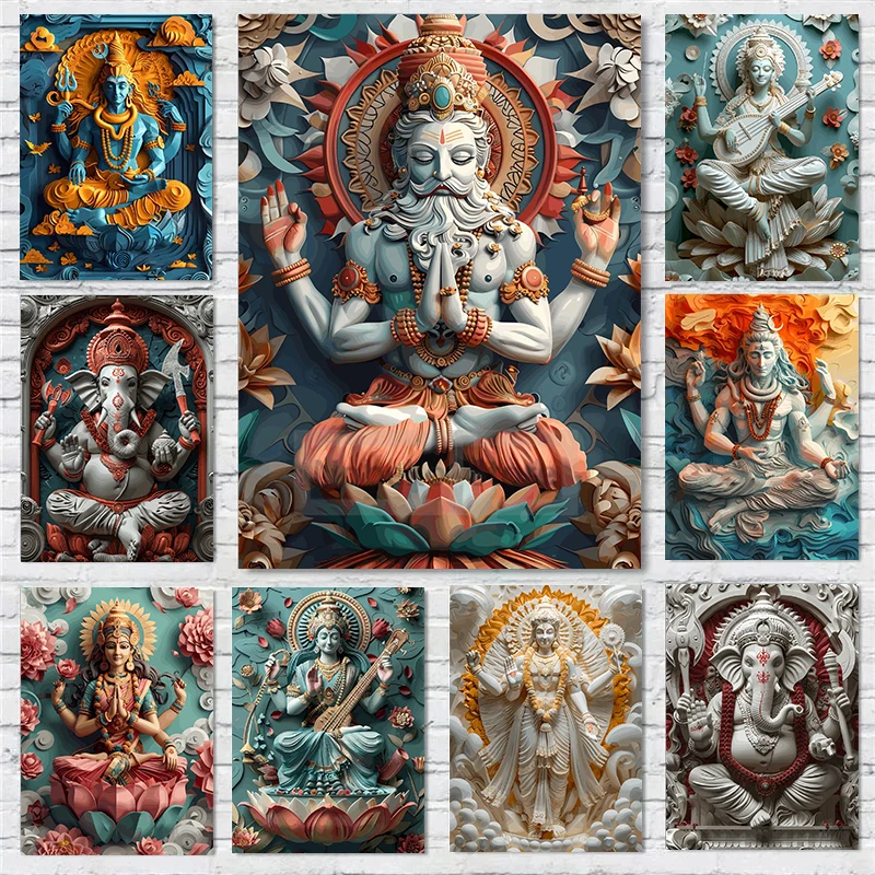 Hinduizm bogowie plakat Lakshmi Ganesha Shiva Vishnu Brahma Saraswati wydruki na płótnie obrazy na ścianę nowoczesna dekoracja pokoju domowego