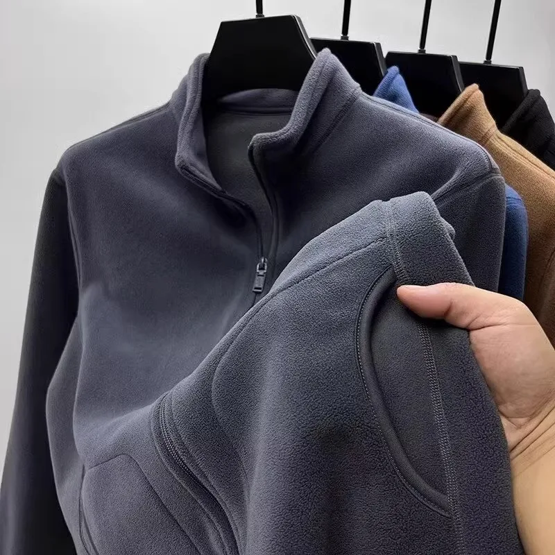 

2025 New Men's Double Sided Fleece Jacket with Stand Up Collar and Zipper Warm and Windproof Men's Windbreaker Casual Sportswear