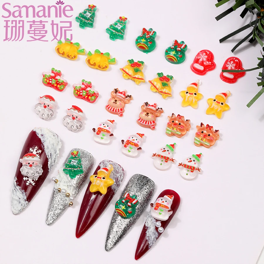 Art And Craft For Xmas - 24Pcs Hiasan Kuku Natal Kartun Menarik,
