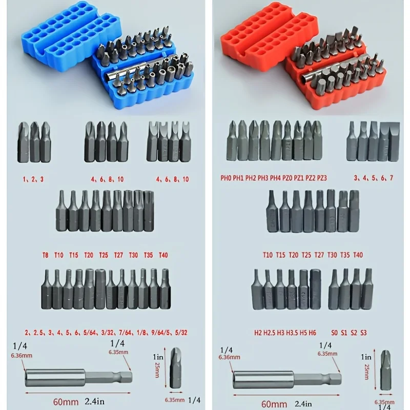 33-Piece Security Bit Set with Magnetic Extension Bit Holder - Includes Tamper Resistant, Hexagon, Metric Hex and Star Bits