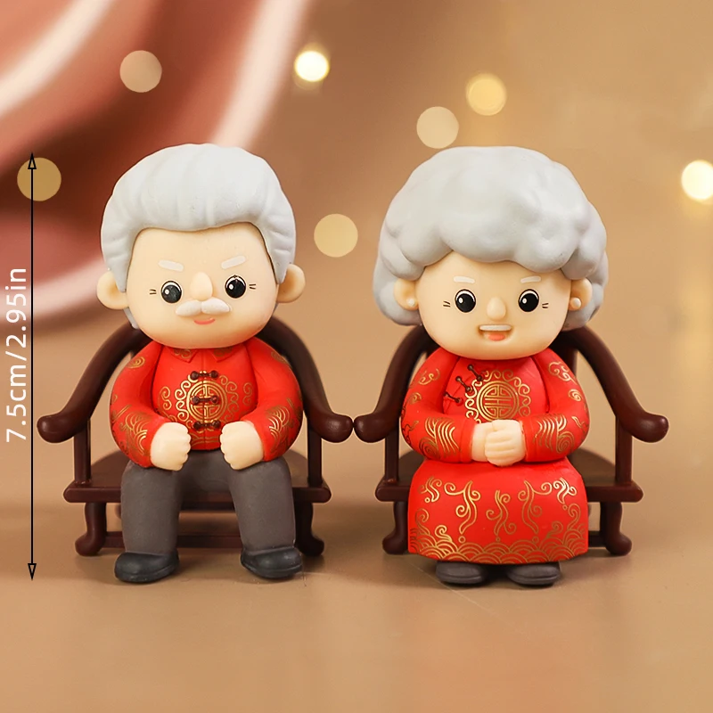 Roter Goldener Chinesischer Traditioneller Langlebigkeits-Kuchenaufsatz mit Fu-Zeichen und Pflaumenblüten-Verzierung für Großeltern-Geburtstagsfeier-Dekoration – Detail 3