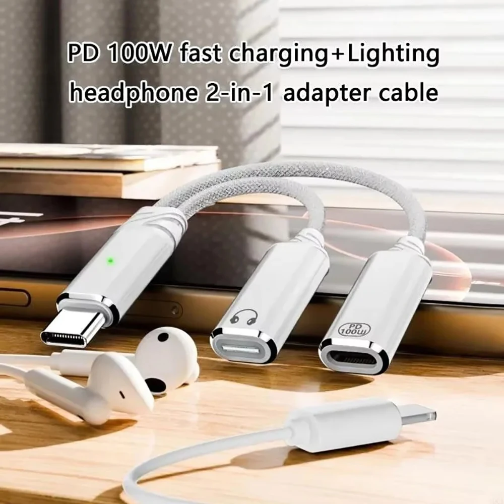 2 IN 1 USB C to Dual Type-C Splitter Headphone Jack Audio Adapter PD 100W Fast Charger Cable for Samsung iPhone 17 Huawei Xiaomi