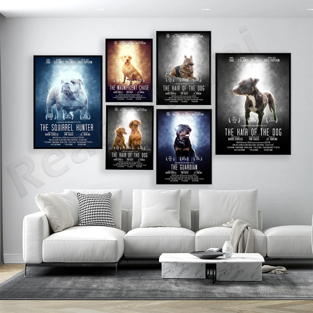 Pitbull, English Bulldog, Bully, Poodle, German Shepherd, Rottweiler, Labrador Retriever, Dog Movie Poster Decor Canvas Print
