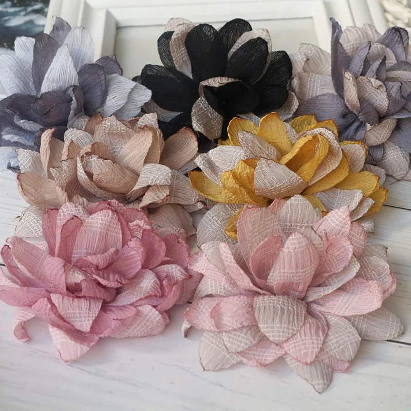 4Pcs 9.5CM Handmade Chiffon Fabric Fake Artificial Flower Headwear DIY Women Necklace Wedding Dress Shoes Decor