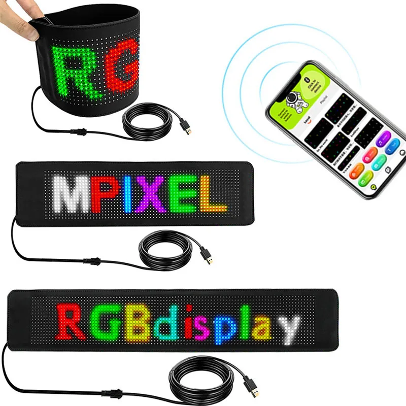 LED Flexible Panel RGB Film Screen for Car Bluetooth App Control Text Scrolling Pattern Animation LED Programmable Display USB