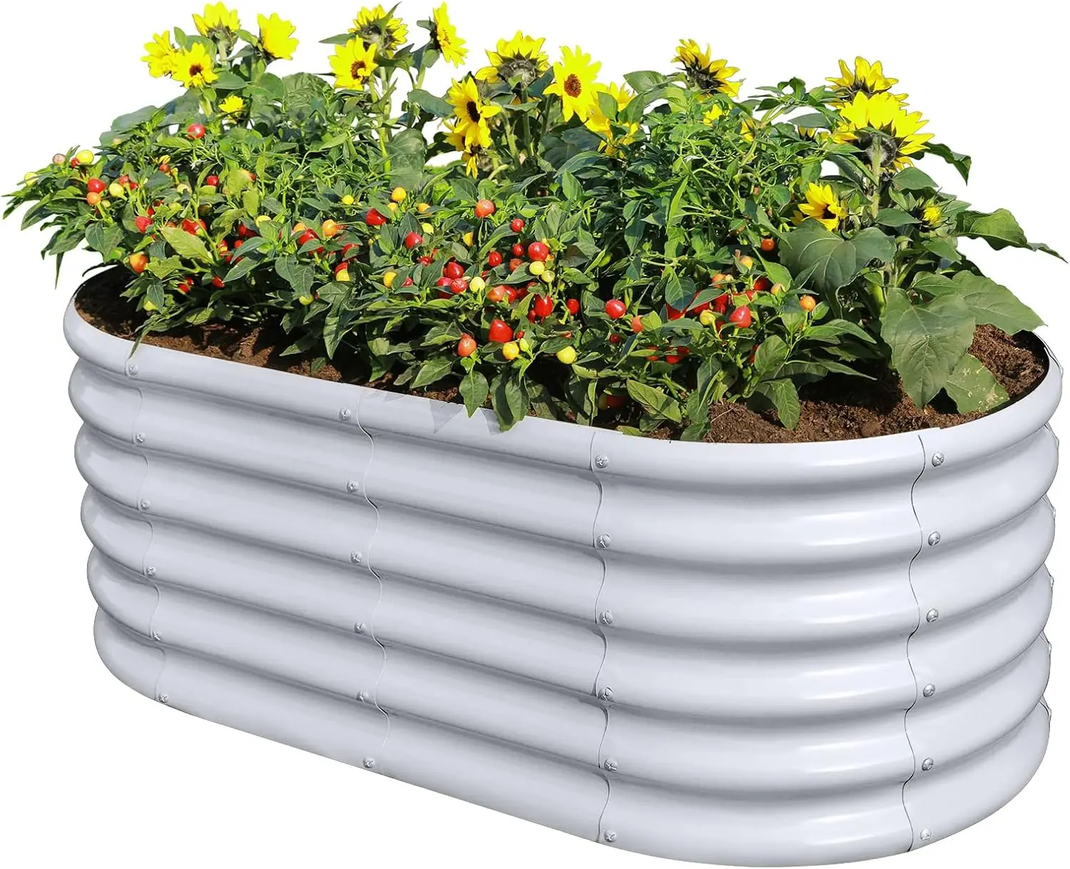 

18“ Tall 4×2ft Galvanized Raised Garden Bed Kit, Galvanized Planter Garden Boxes Outdoor, Oval Large Metal Raised Gard