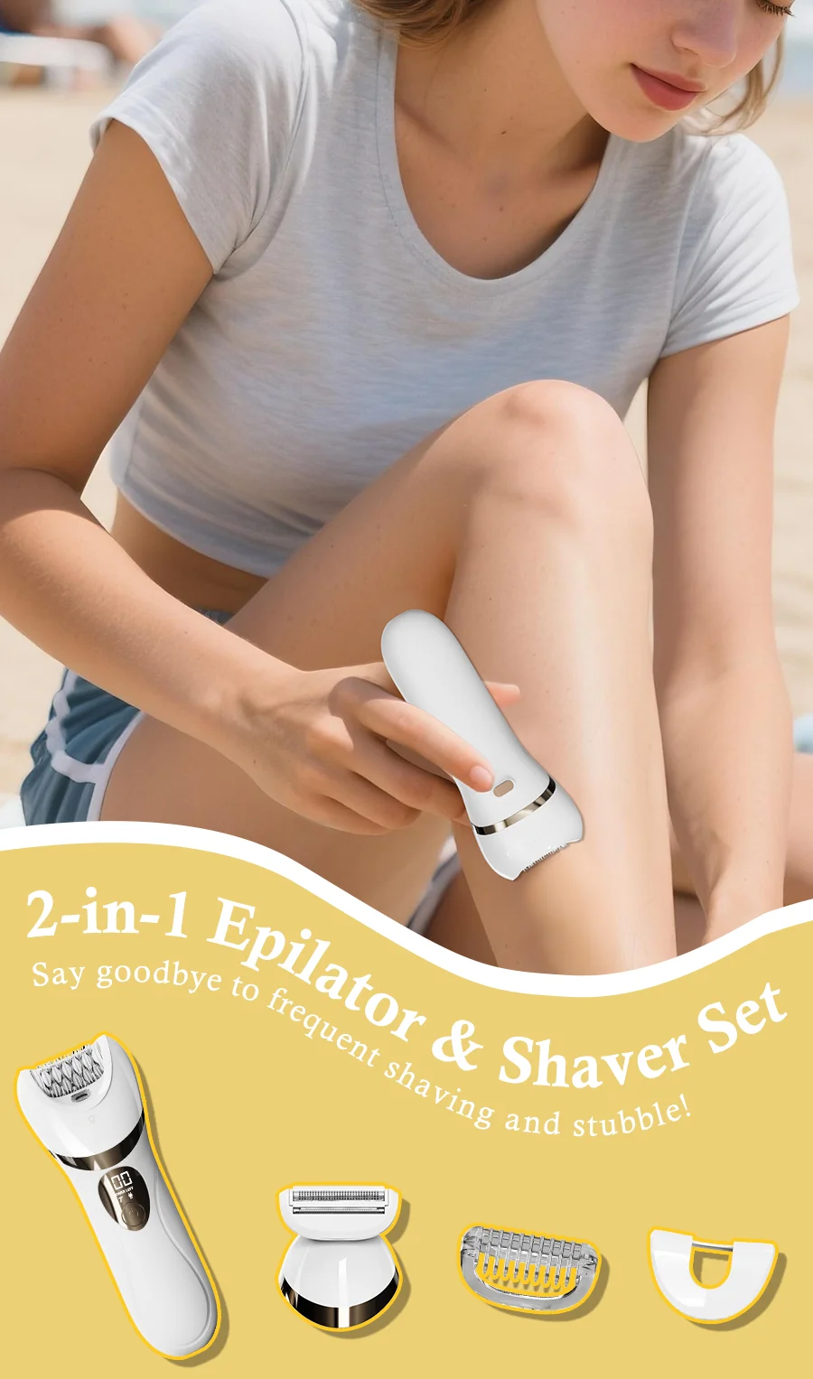 Epilator for Women, 2 in 1 Electric Epilator with Shaver Head,Rechargeable & 2 Speeds for Legs Arms Face Armpit Bikini