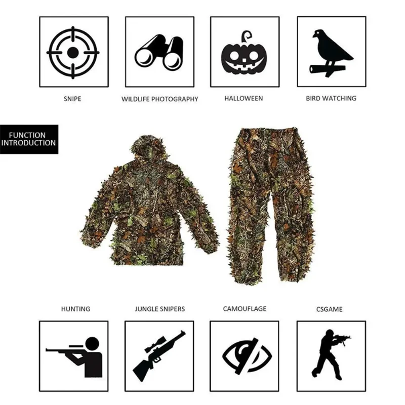 

Jungle Leaf Suits Military Tactical Pistol Ghillie Sniper Training Shirt + Pants Outdoor Army Airsoft Shooting Hunting Clothes