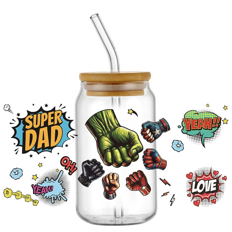 Super Dad Decal 16oz Waterproof UV DTF Cup Wraps Transfer Sticker for Glass Libbey Washable DIY Mug Sticker