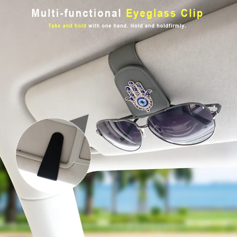 1pc Car Sunglasses Clip Sunglasses Storage Rack Installed On The Car Devil Eye Pattern Visor Self-adhesive Sunglasses Holder Gla