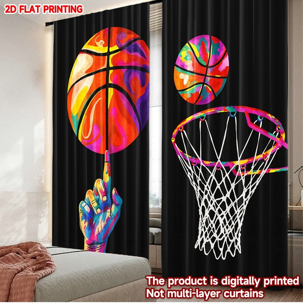 2D flat printing 2pcs Drapes Colorful Basketball Digital Printed Polyester Drapes Birthday Party for Indoor Celebrations for