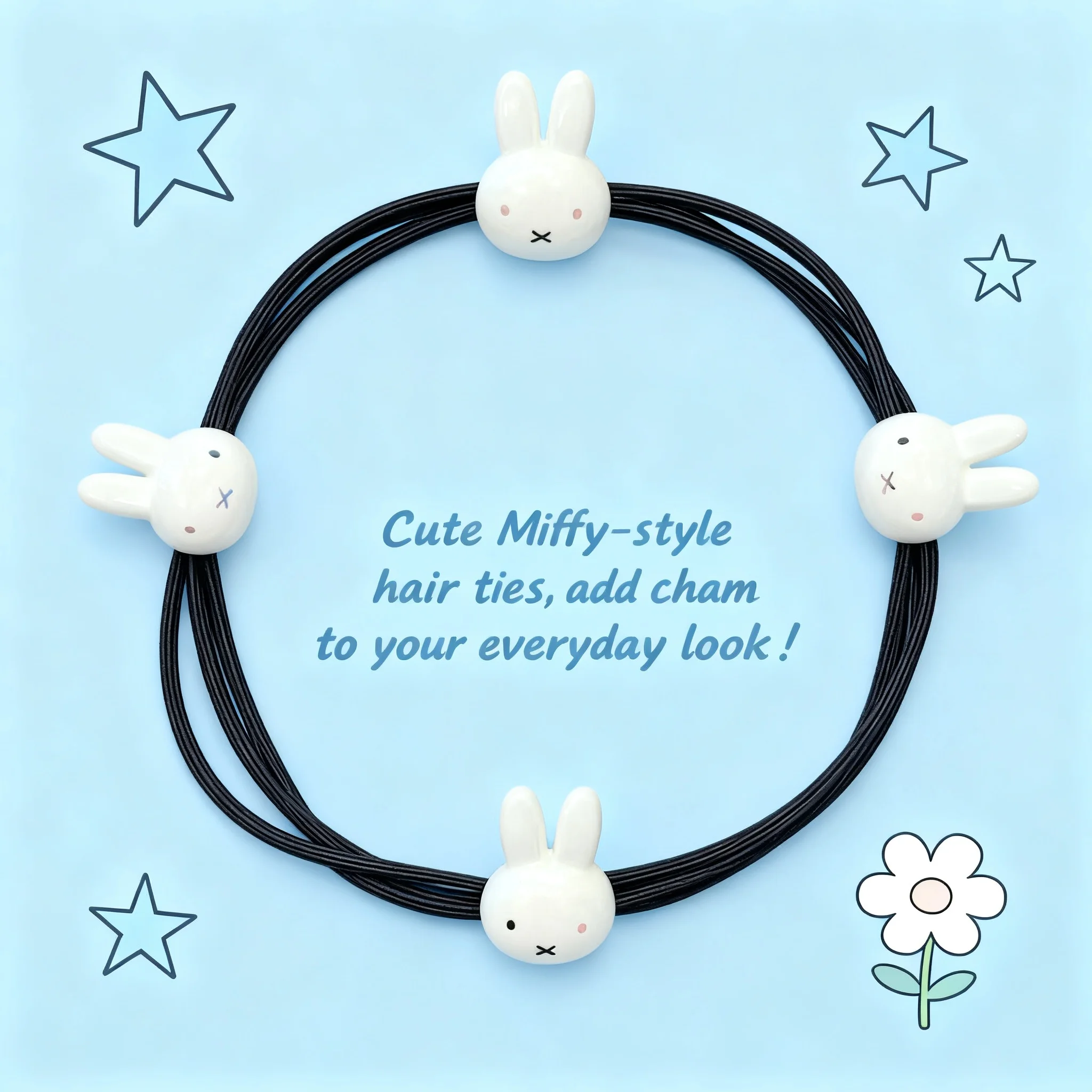 

Kawaii Miffy Cartoon Couple Elastic Headband Rope Hair Accessory Decoration Hand Gift Toys for Girls Cute Band