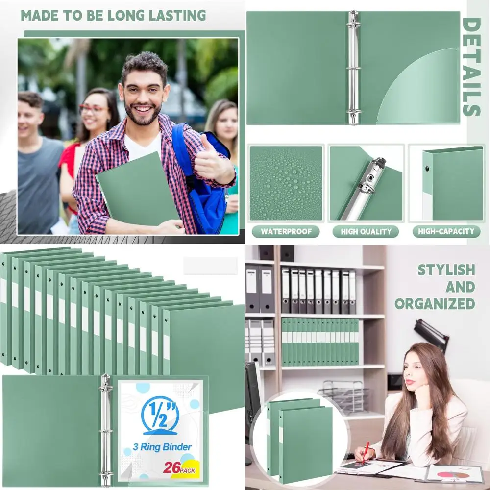 

0.5 Inch 3-Ring Binder, Sage Green, Holds 140 Sheets, Letter Size, Document Organizer for School or Office