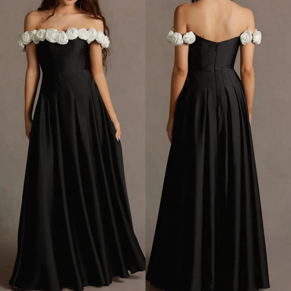 

Вечернее платье по индивидуальному заказу с цветами и открытыми плечами, длинные платья трапециевидной формы, на заказ, для встречи выпускников, элегантная вечеринка, свадьба