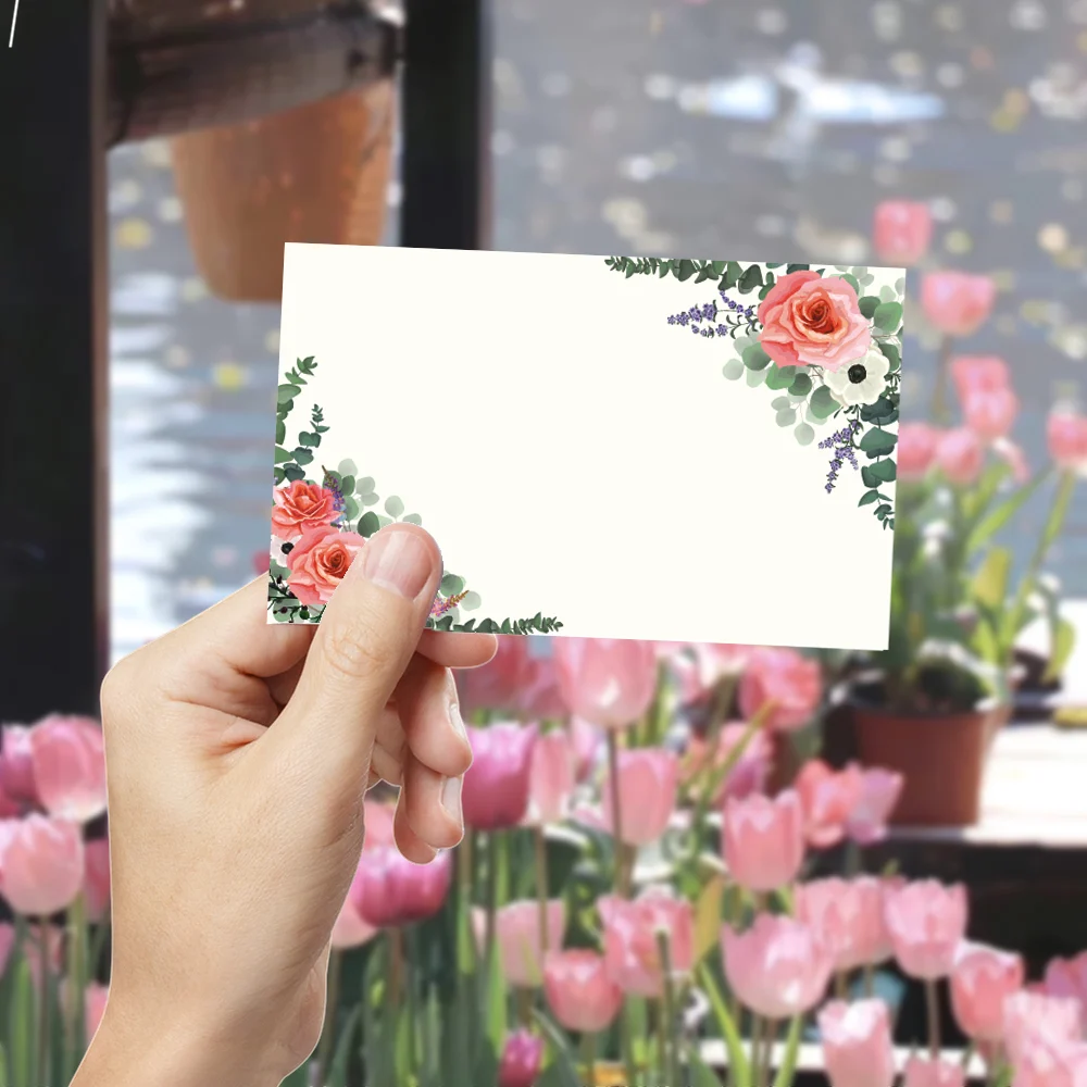 

50pcsFloral Blank Greeting Cards, Watercolor Texture, Romantic Natural Feel, Wedding Birthday Party Thank You Cards, Gifts Tags