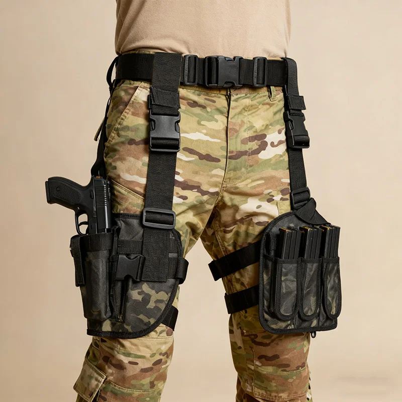 

Military Outdoor Tactical Nylon Right Leg Pistol holster with Adjustable Magic Strap Army Combat Hunting Function Accessories