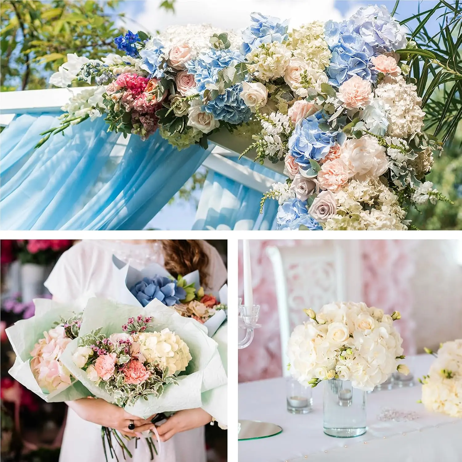 5/10 Stück Künstliche Blumen aus Seidenhortensien, Kombination für Garten, Hochzeit, Brautstrauß, Heimdekoration, Fest- und Partyzubehör – Detail 8