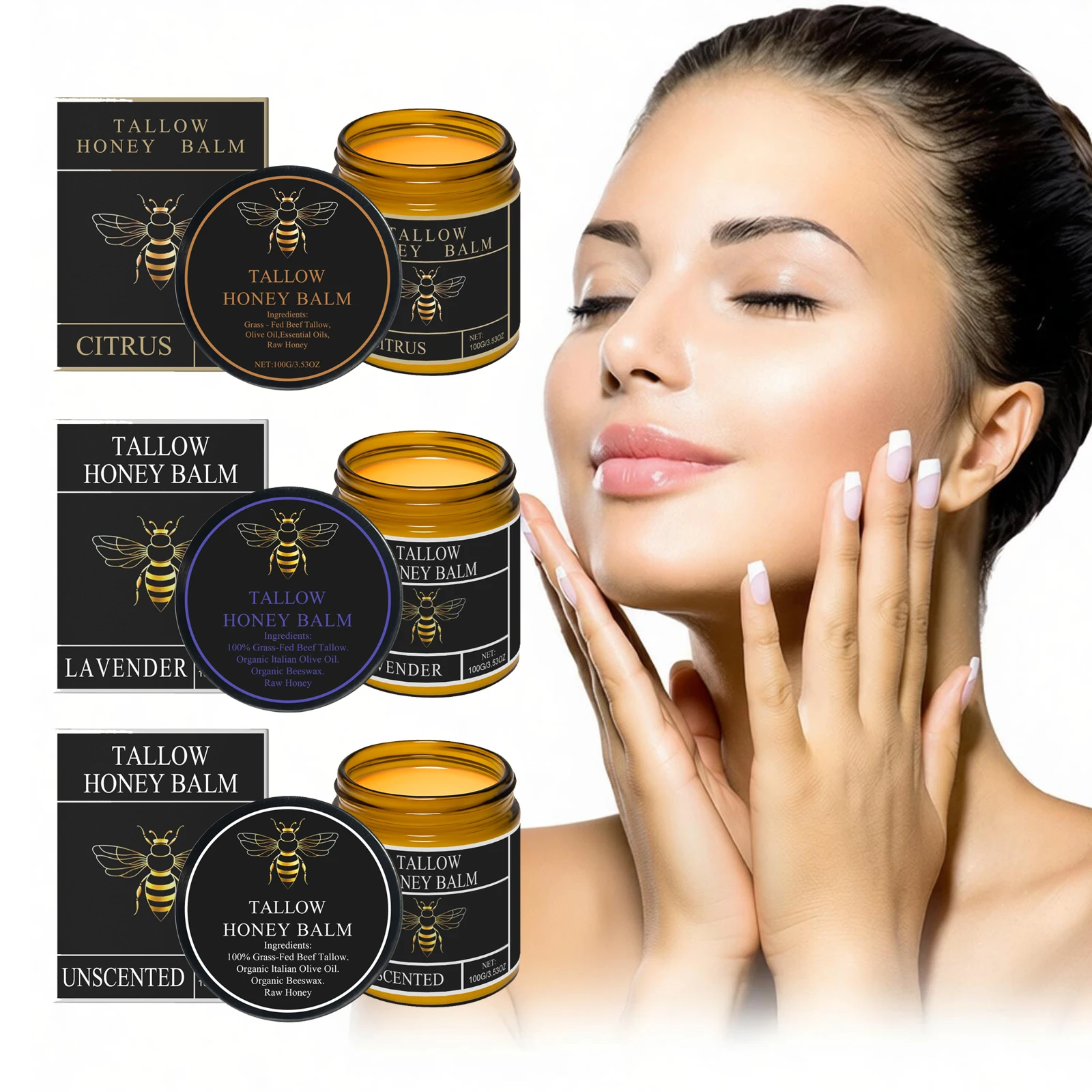 Tallow Honey Body Balm Absorption Improve Elasticity Long-Lasting Smooth Deep Moisture Nourishing Non Greasy Skin Cream100g
