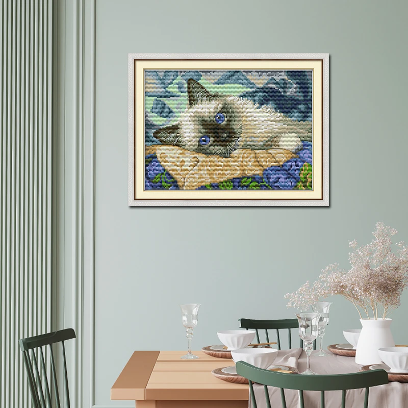 Joy Sunday The Blue Eyes Cat Painting Print kit punto croce tessuto Aida 16CT 14CT fai da te artigianato popolare ago ricamo a mano Set