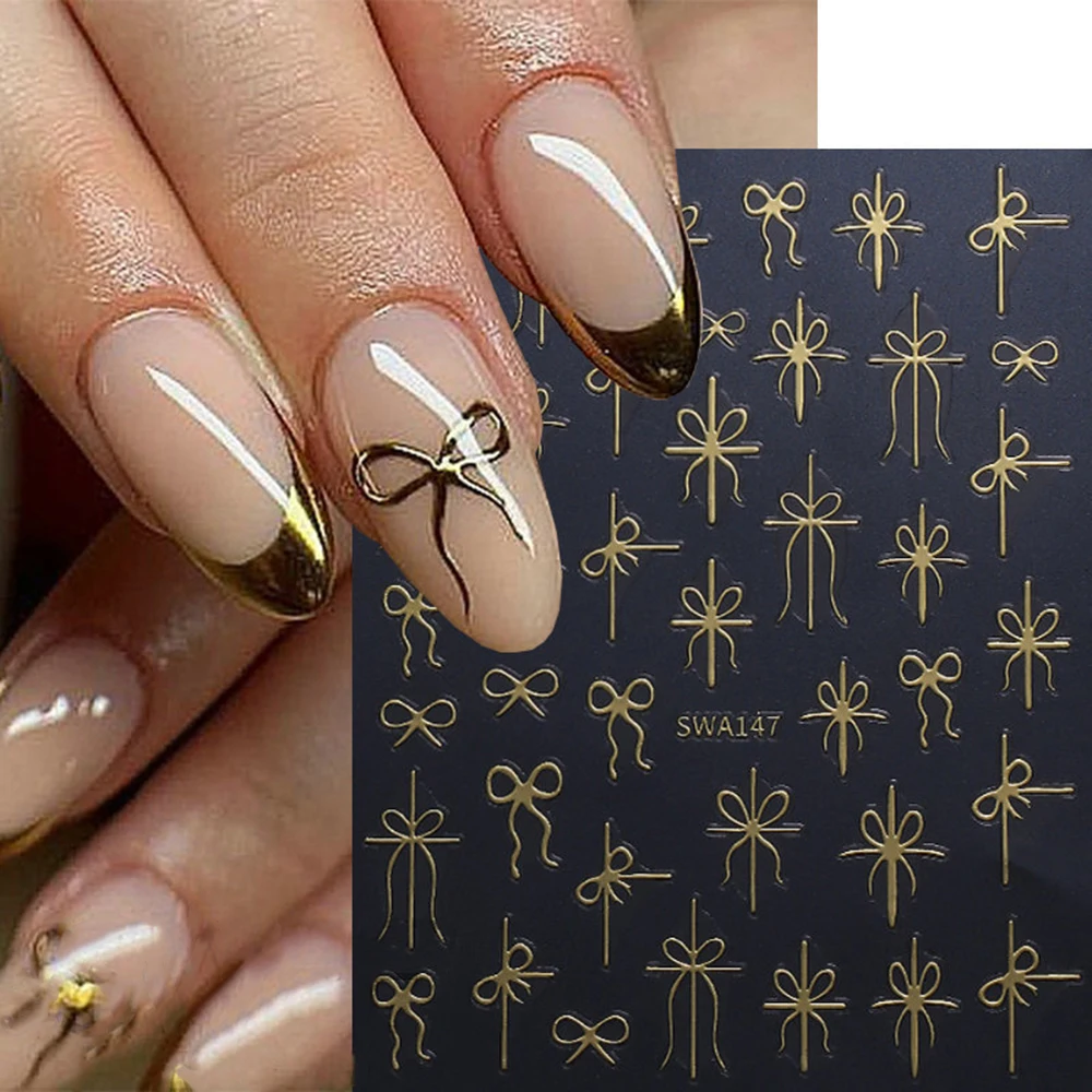 2/3枚入り 赤緑金リボンネイルアートステッカー フレンチボウノット セルフ接着ネイルデカール 新年ギフト ボウマニキュアデコレーション