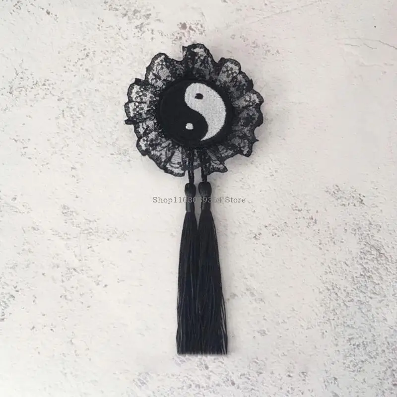 Antique Taichi Bagua koronkowy klip do włosów z frędzlami na chiński noworoczny festiwal Festiwal Kostum