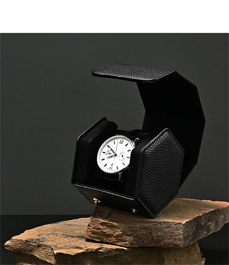 Oirlv Portable Watch Box Leather Watch Organizer Hexagon Watch Storage Box With Pillow Wristwatch Bag Birthday Gift Watch Case