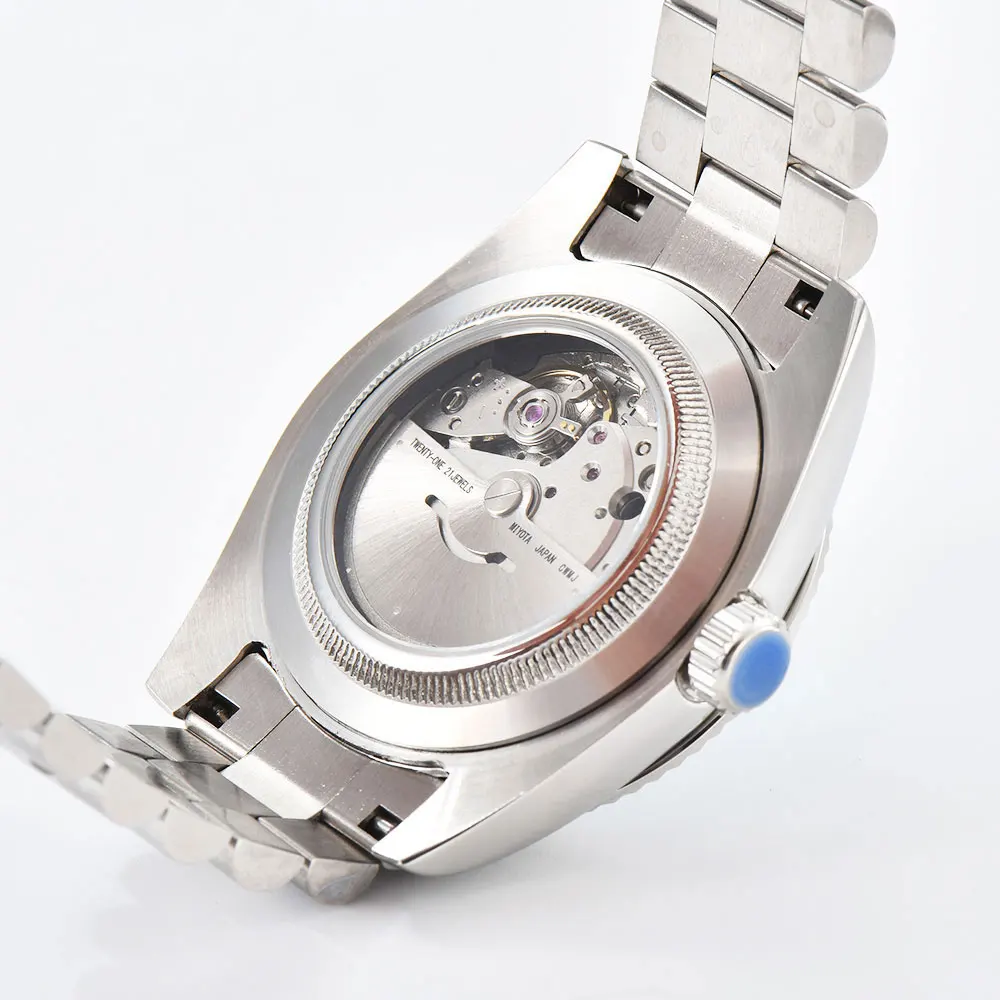 ساعة عيد الميلاد بطابع 40 ملم ميوتا 8285 ساعة ميكانيكية أوتوماتيكية مع تاريخ مزدوج أزرق مضيء 8285 ساعة هدية عيد الميلاد