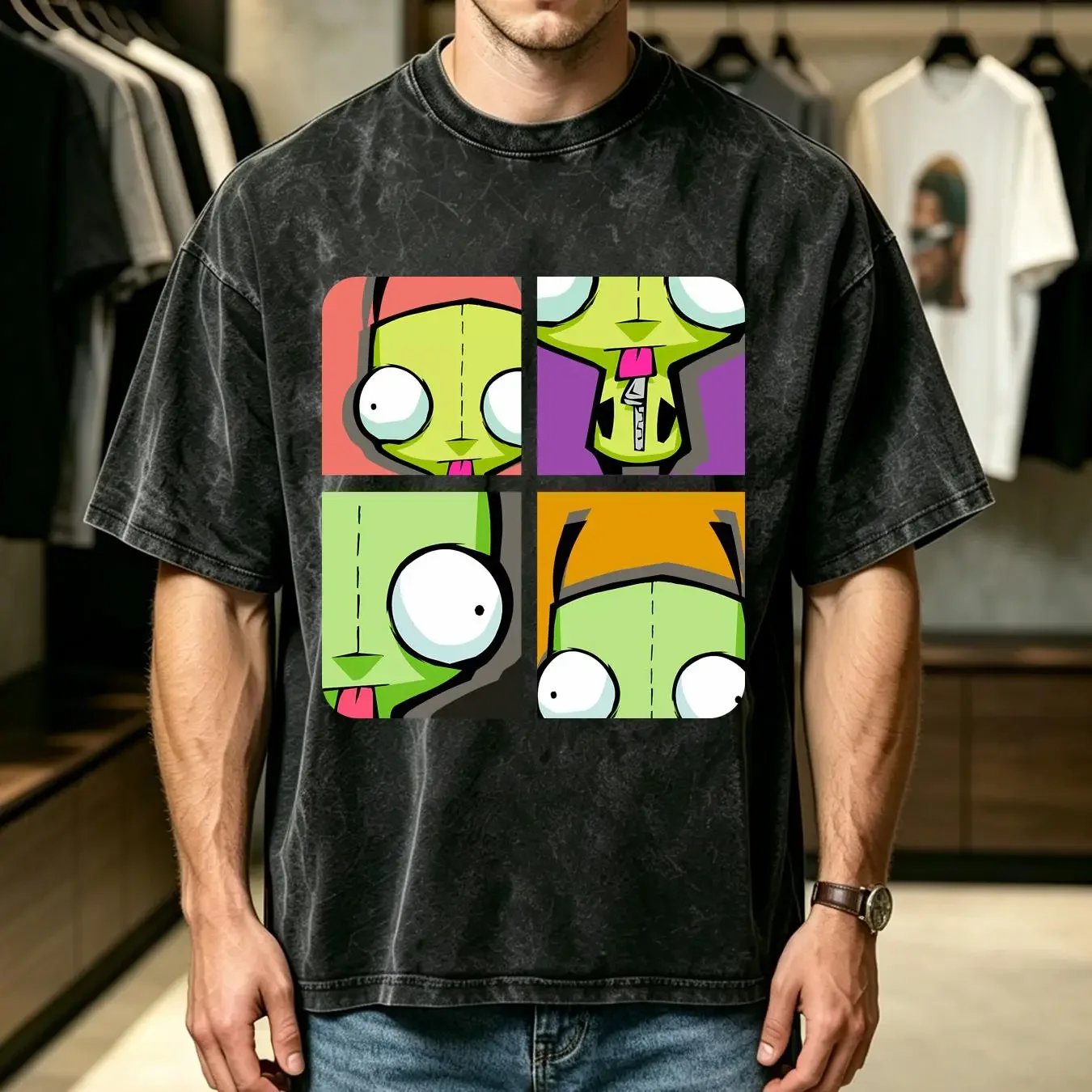 washed T Shirt Invader ZIm New w tags Mint 25 price Tv show animation cartoon black long or short sleeves vintage Washed