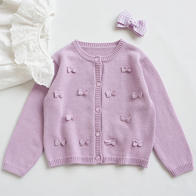 2024 New Autumn Baby Girls Knitting Cardigan Coat Kids Knitted Cardigan Long Sleeved Solid Color Casual Loose Sweater Coat