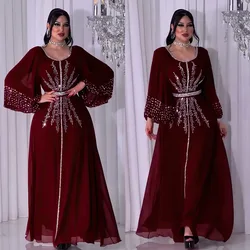 New 2024 Chiffon Diamonds Abayas For Women Luxury Dubai Abaya Turkey Kaftan Muslim Dress Djellaba Jalabiya Caftan Marocain Femme