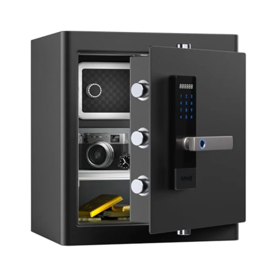 

Home office hotel safe: steel construction, black finish, biometric fingerprint + touch screen lock with voice prompt and one-t