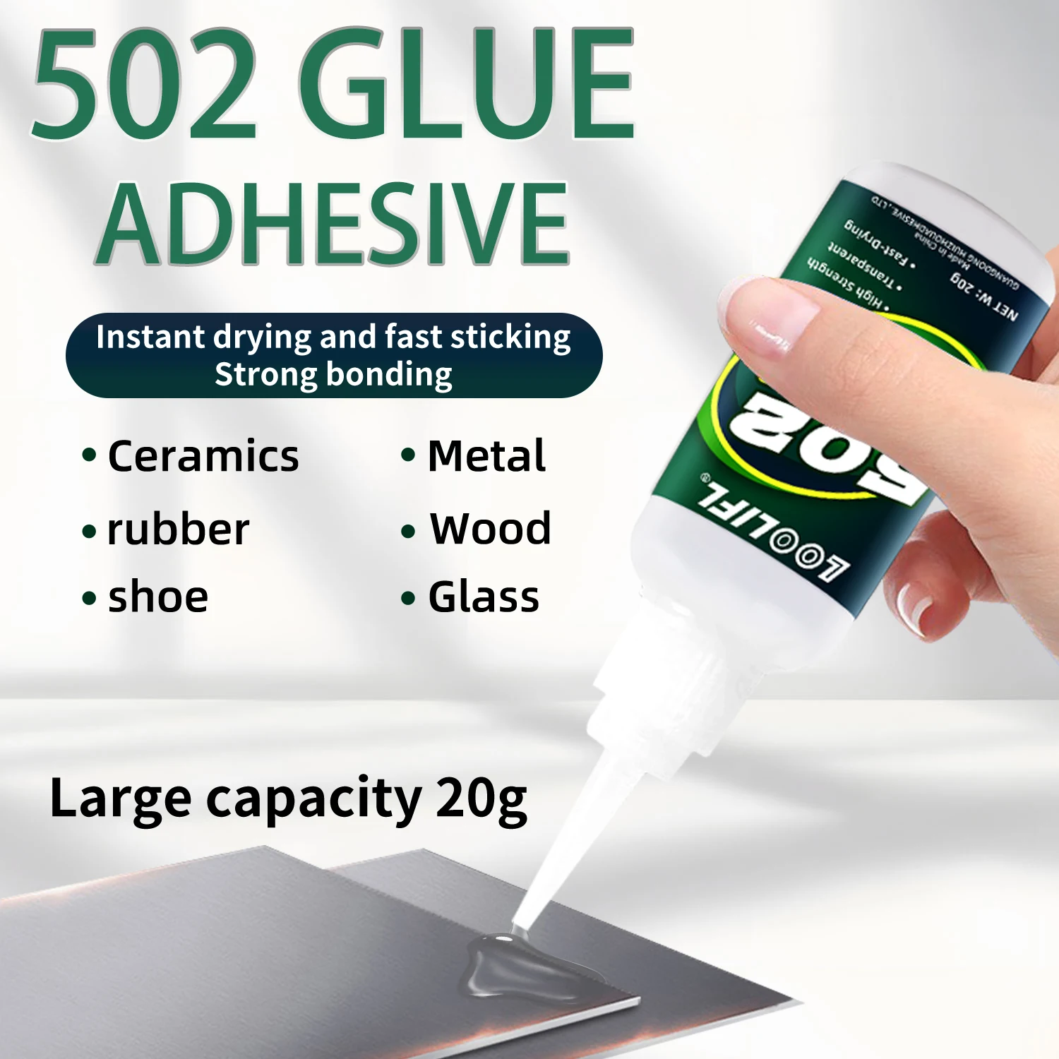 

LOOLIFLSuper glue 502, cyanoacrylate ethyl ester glue, fast curing, used for cracks, seams, woodworking, DIY hobbies and repairs