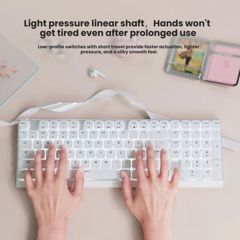 EWEADN  Low profile mechanical keyboard wireless Bluetooth tri-mode silent office computer for girls high aesthetics