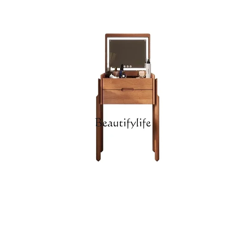 3Japanese-style solid wood integrated simple small apartment black walnut clamshell dressing table