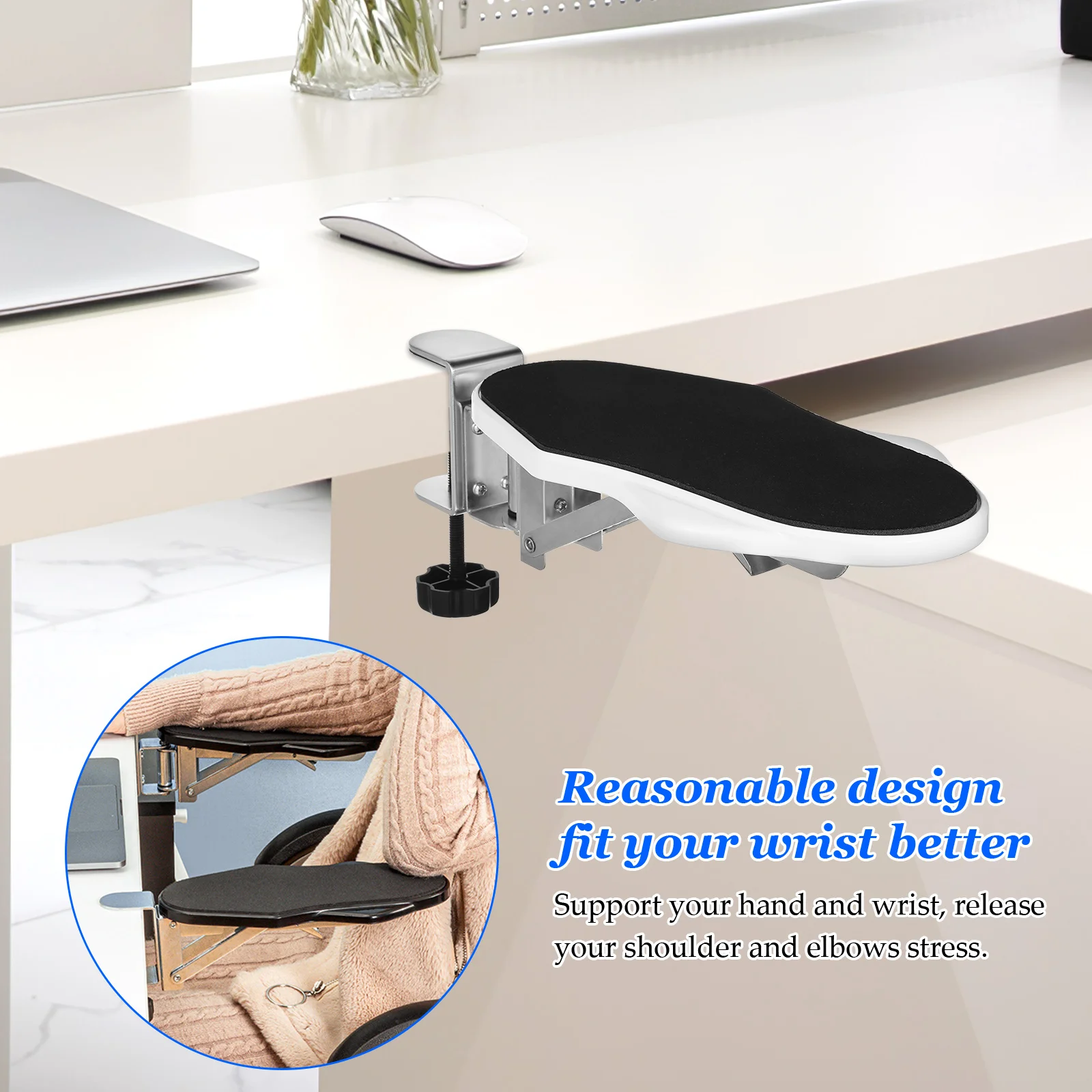 Computer Desk Hand Bracket Arm Rest Clip on Tray Clamp Shelf Extension Extender Armrest for Elbow Office