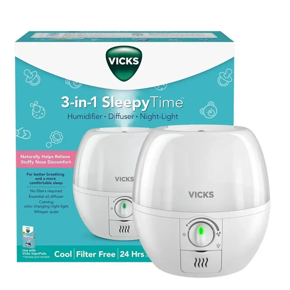 3-in-1 Sleepy Time Ultrasonic Humidifier Essential Oil Diffuser Nightlight  VapoPads Compatible 24-Hour Runtime 100 sq ft Room