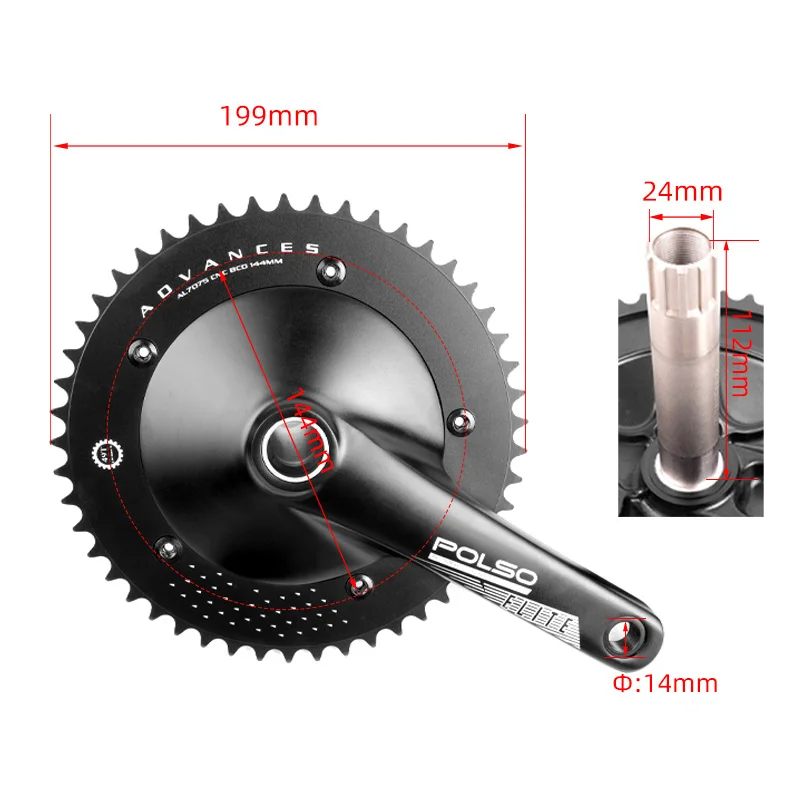 POLSO Fixed Gear Bike Hollow Crankset 49T 165mm 144BCD Chainwheel