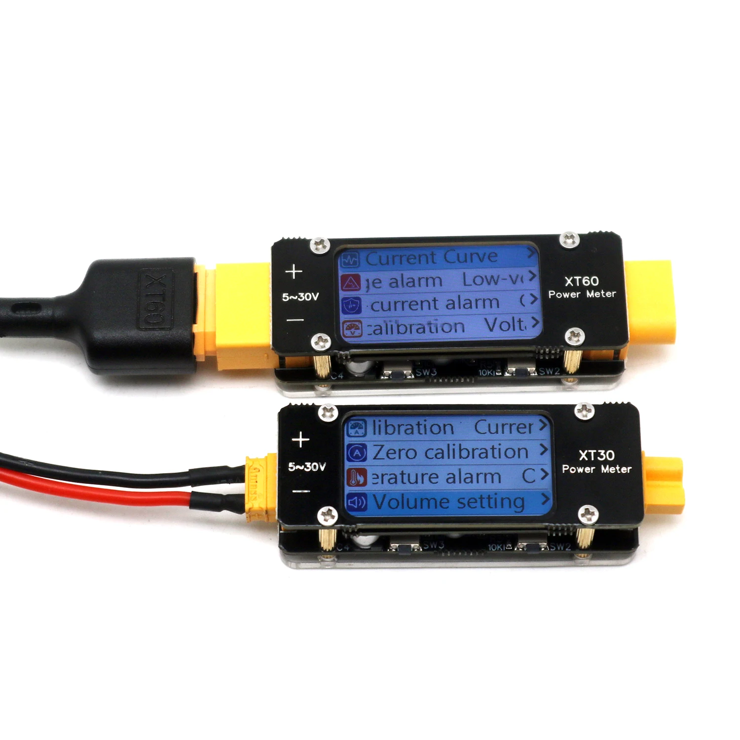 DC 5V-30V 2mA-64A XT30 XT60 Voltmeter Ammeter Power Meter TEMP Alarm for Lead-Acid Lifepo4 Li-ion RC Battery Charger Discharger